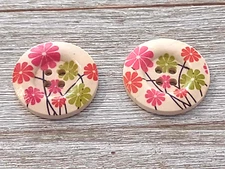 2 Flower Sewing Buttons Crafting 4 Hole Round Wood  1 1/8" 