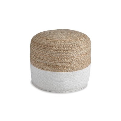 Sweed Valley Jute & Cotton Pouf, 19 x 19 Inches, Beige & White