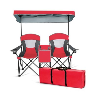 S AFSTAR Double Camping Chair w/Shade Canopy, 2-Person Folding Camp and Beach...