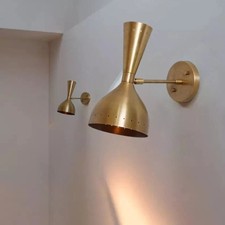 Pair Of 2 Vintage Handmade Brass Diabolo Wall Sconce Light Mid Century Wall Lamp