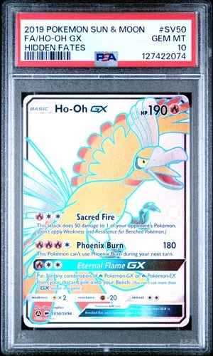 2019 POKEMON SUN & MOON HIDDEN FATES #SV50 FULL ART/HO-OH GX PSA 10