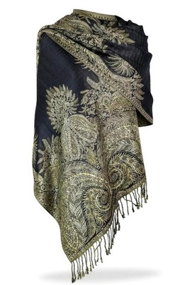 Achillea Luxurious Double Layered Jacquard Big Paisley Pashmina Shawl Wrap Sc...