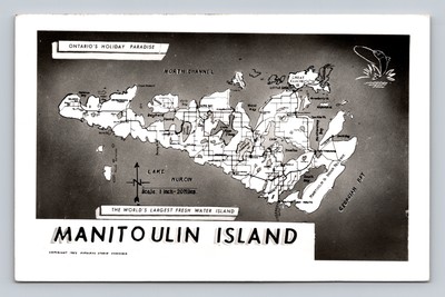 Manitoulin Island Map Ontario Canada World's Largest Freshwater Island 1952 Post
