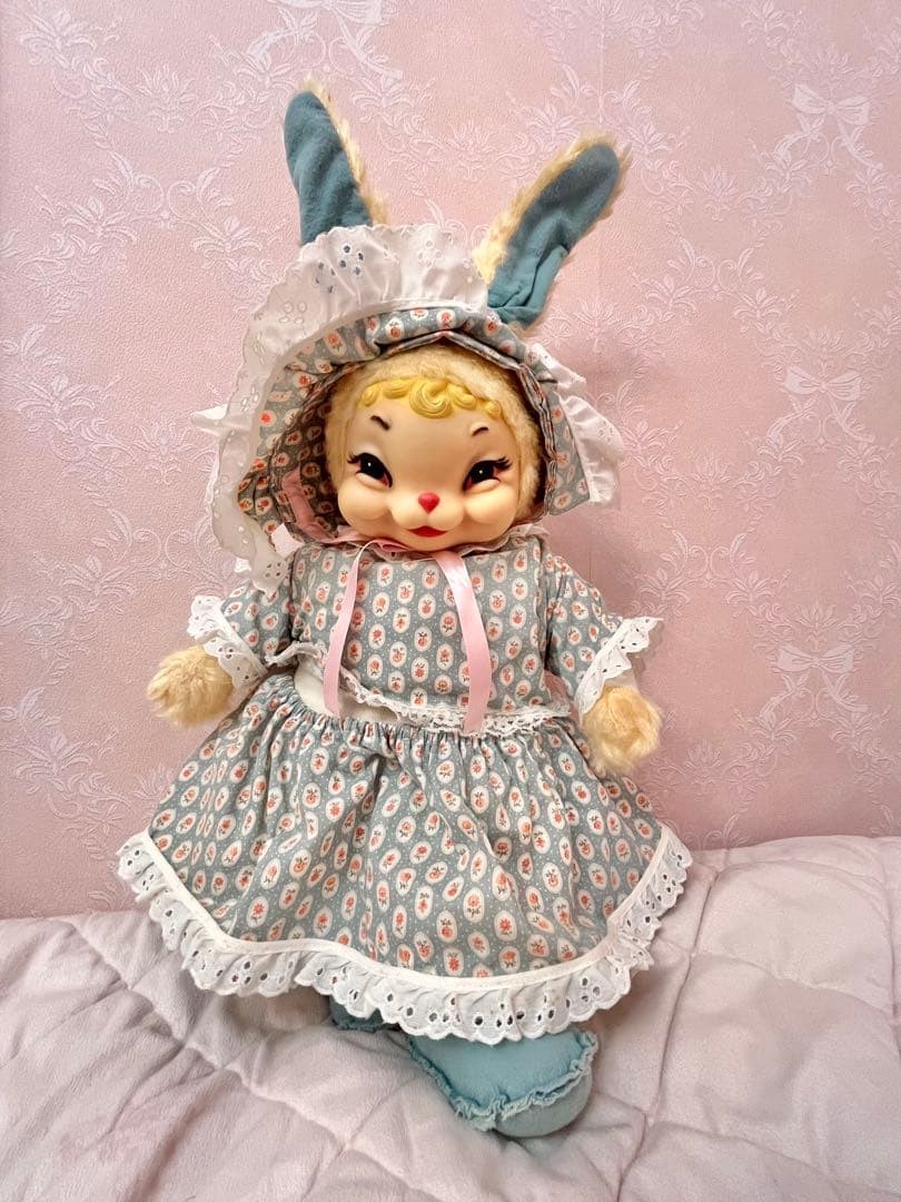 Vintage Rushton Bunny Rabbit Doll 57cm Floral Dress Used