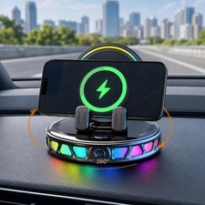 360 Rotating Wireless Charging Car Phone Holder with RGB Ambient Light, One-...