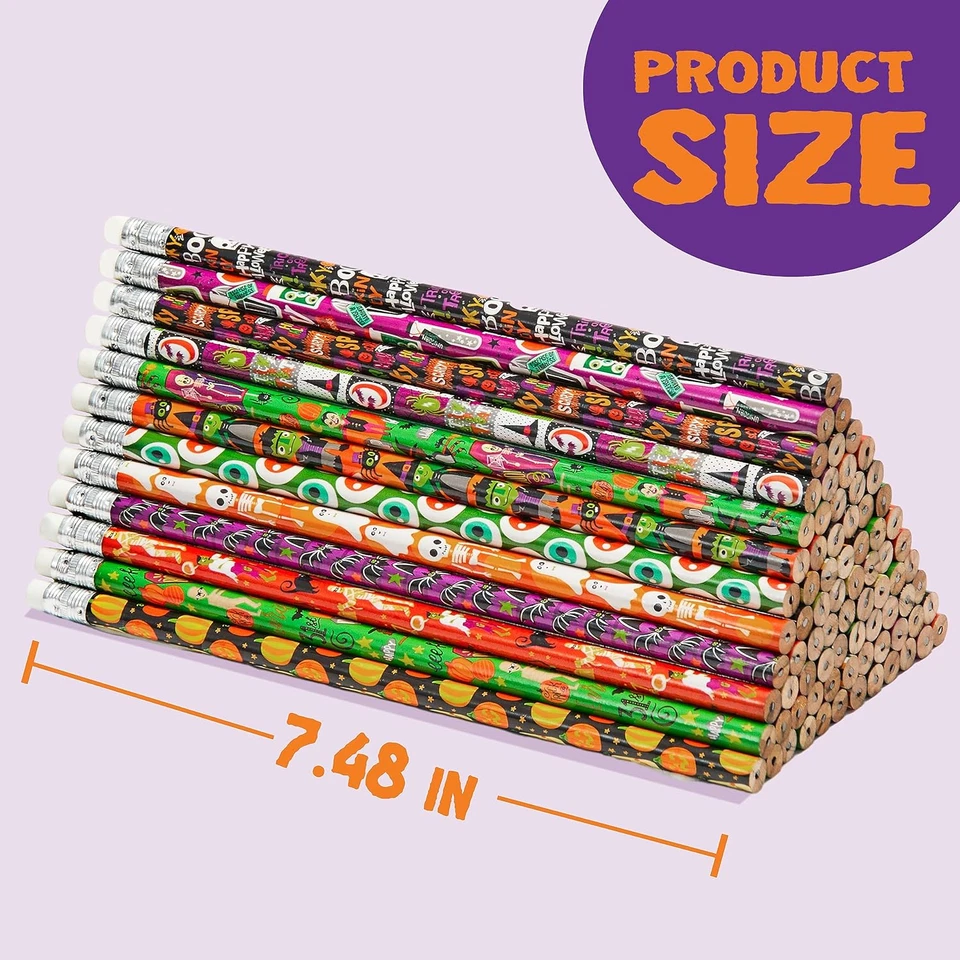 144 PIEZAS Lápices de Halloween con Goma de Borrar, 12 Diseños Juego de Papelería de Halloween para K Foto 4 de 4