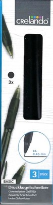 3 Druckkugelschreiber mit gummiertem Griff-schwarz, 0,45mm v. Crelando Neu & OVP