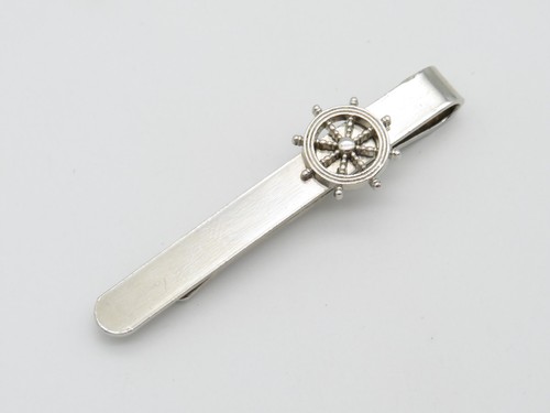 Vintage Herren Krawattenklammer mit Lenkrad Motiv Maritim Silberfarben