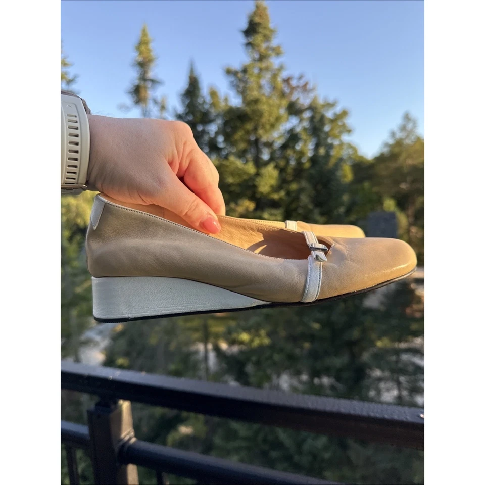 Zapatos de ballet Taryn Rose de cuero genuino tostado EE. UU. 5 cuñas 35,5 hechos en Italia Foto 3 de 4