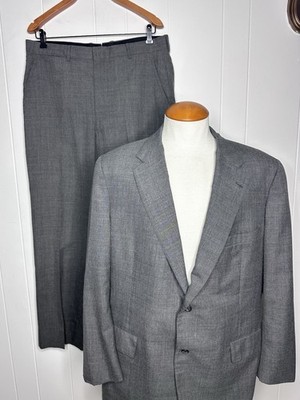 Brooks Brothers Makers Gray SUIT - Mens 46L W36 Brooks-Blend Wool Polyester USA