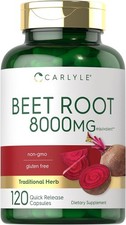 Beet Root Capsules  8000 mg  120 Count  Non-GMO and Gluten Free Supplement