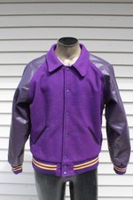 Vintage Leather Melton Wool Letterman Varsity Jacket Size M Purple USA Made