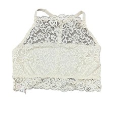 Xhilaration NWT Lace Bralette Ivory High Neck Romantic Boho Wireless Size Large