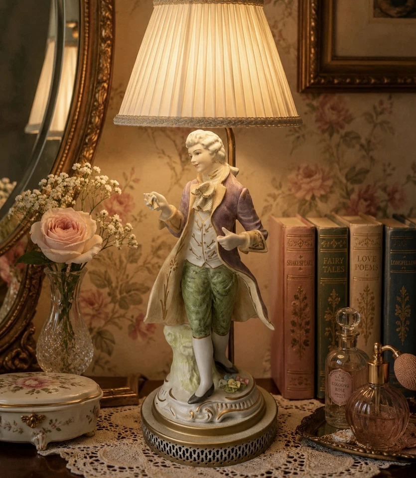 Vintage Rococo Porcelain Figurine - Elegant Aristocrat Style Lamp Kitschy - Image 1 of 4