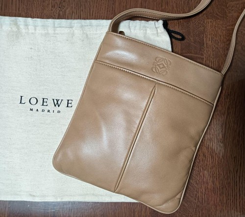 LOEWE Leather Shoulder Bag Pochette Crossbody Camel Used Japan
