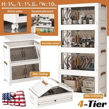 4 Tier Folding Storage Cabinet Stackable Boxe...