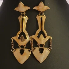 Vintage Edgar Berebi Art Nouveau Dangle/Drop Pierce Earrings Gold Tone Early 80s