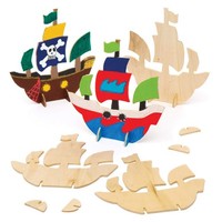 Baker Ross Piratenschiffe Holz 6Er Set - Kinder Basteln 3D Piratenschiff