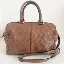 Tods Patent Leather Brown 2Way Shoulder Bag Embossed Logo Tote Satchel 2 Handles