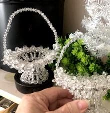 BUY 1-2 MCM Vtg OOAK Clear SAFETY PIN FACETED BEAD Handled EASTER BASKET Mini 6"