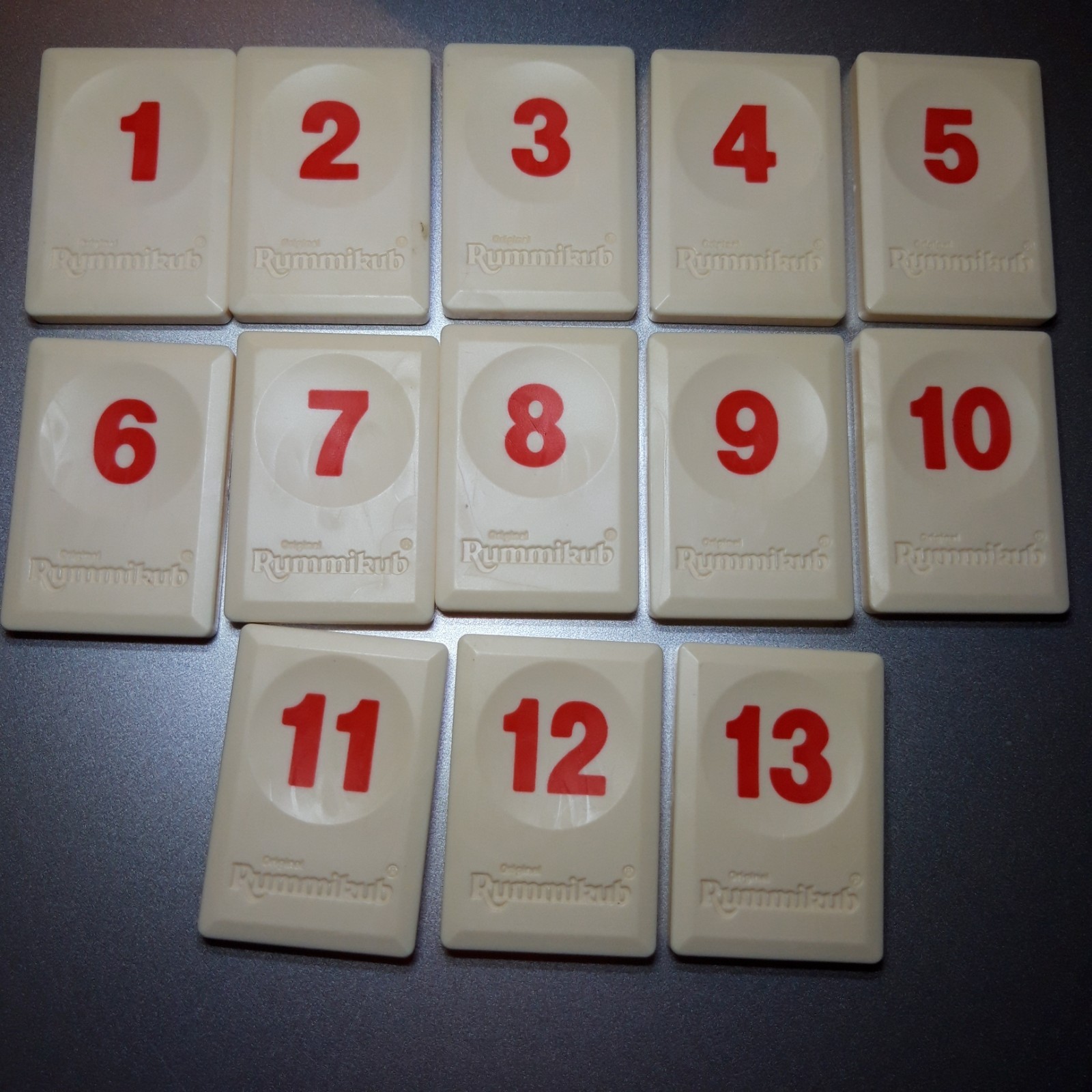 Rummikub 2014 Classic Replacement Set of Red Tiles Numbered 1 to 13 - Used VGC