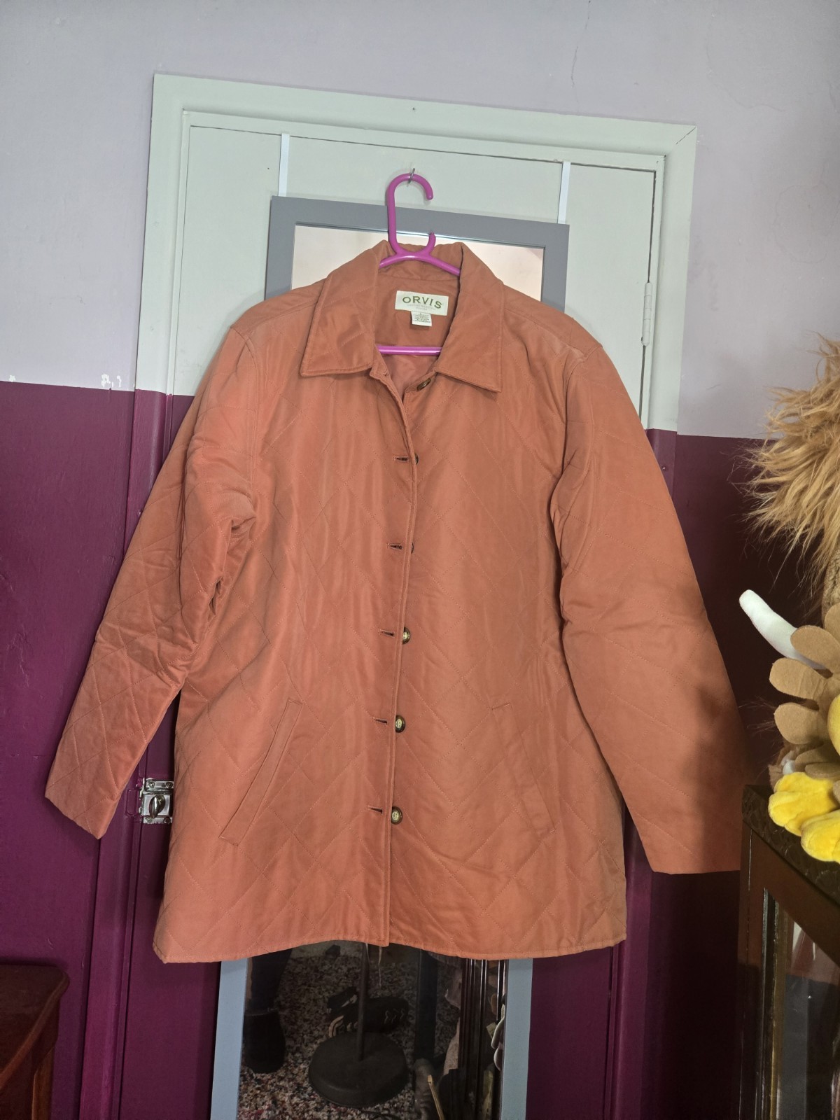 Orvis Orange Quilted Lightweight Coat/jacket Unisex Size Large image 2