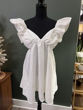 Shein X New with Tags White Casual Dress with Flared Sleeves & Tie Back