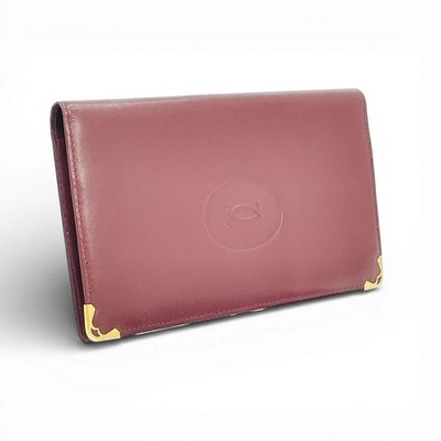 Auth CARTIER Bordeaux Long Bifold Wallet Vintage RE613