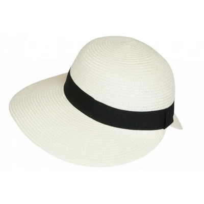 Chapeau Paille Femme Beige Large Bord Asymétrique Capeline Eté Protection Solei - Photo 1/3