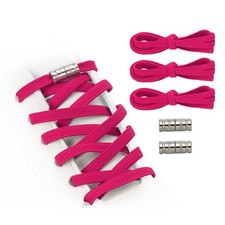 No Tie Shoelaces Elastic Shoe Laces 3Pcs with 2 Metal Buckles, Rose Red
