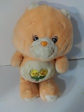 Vintage 2002 Care Bear Peach Friend Plush Stuffed Flowers Design
