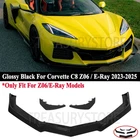 For Corvette C8 Z06 E-Ray 23-2025 Gloss Black Front Bumper Lip Splitter &Canards