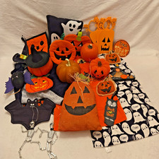 Mixed Halloween Decor Lot Pumpkins Ghosts Skeletons Shirt Towels Bats