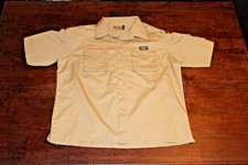 Boy Scouts of America BSA Men's Shirt Tan Large Sewn Patches Short Sleeve