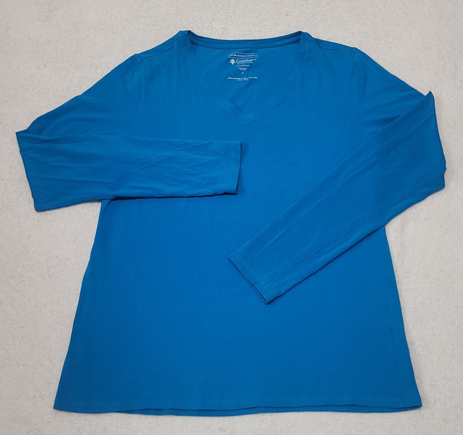 Coolibar Morada Everyday V-Neck T-Shirt Women's L Blue Long Sleeve UPF 50+