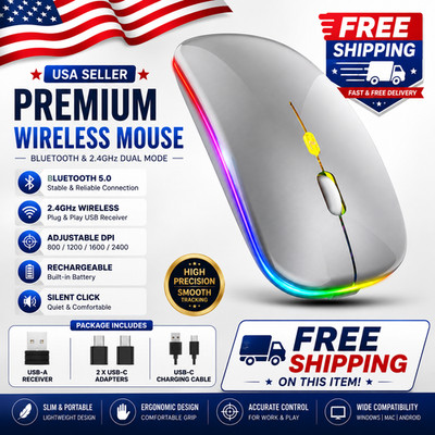 Wireless Mouse Rechargeable Bluetooth 2.4GHz USB-C Receiver for Laptop Computer