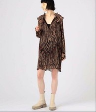 GANNI Leopard Print Dress Free Size Knee-Length Long Sleeve