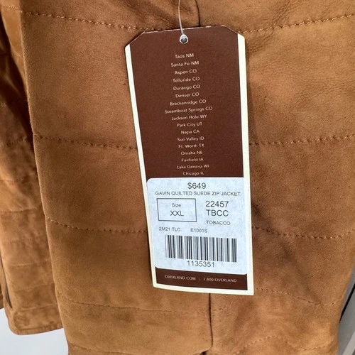 Overland Gavin Quilted Suede Tobacco Brown Zip Up Jacket XXL NEW Tan Leather image 4