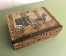 Vtg Amish Horse Buggy Golden Wedding Cigar Box 8x6 Stencil Folk Art