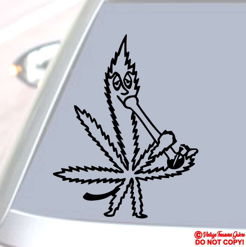 tobacco leaf decal MARIJUANA LEAF SMOKING BONG Vinyl Decal Sticker Car Window Wall Bumper POT  WEED