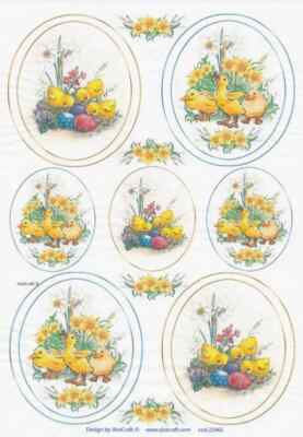 Reispapier A/4 für Decoupage Sammelalbum Blatt - Ostereier und drei Küken