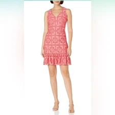 Trina Turk Women's Ruffle Hem Lace Dress Size 16 Color Peony NWT