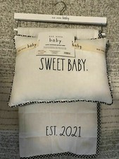 Rae Dunn SWEET BABY, blk/wt gingham quilt and Pillow Set EST 2021 30" x 40", new