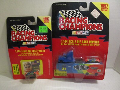 JEFF GORDON #24 NASCAR 1:144 Stock Car & Cab w/Trailer + Stock Car, Card & Stand