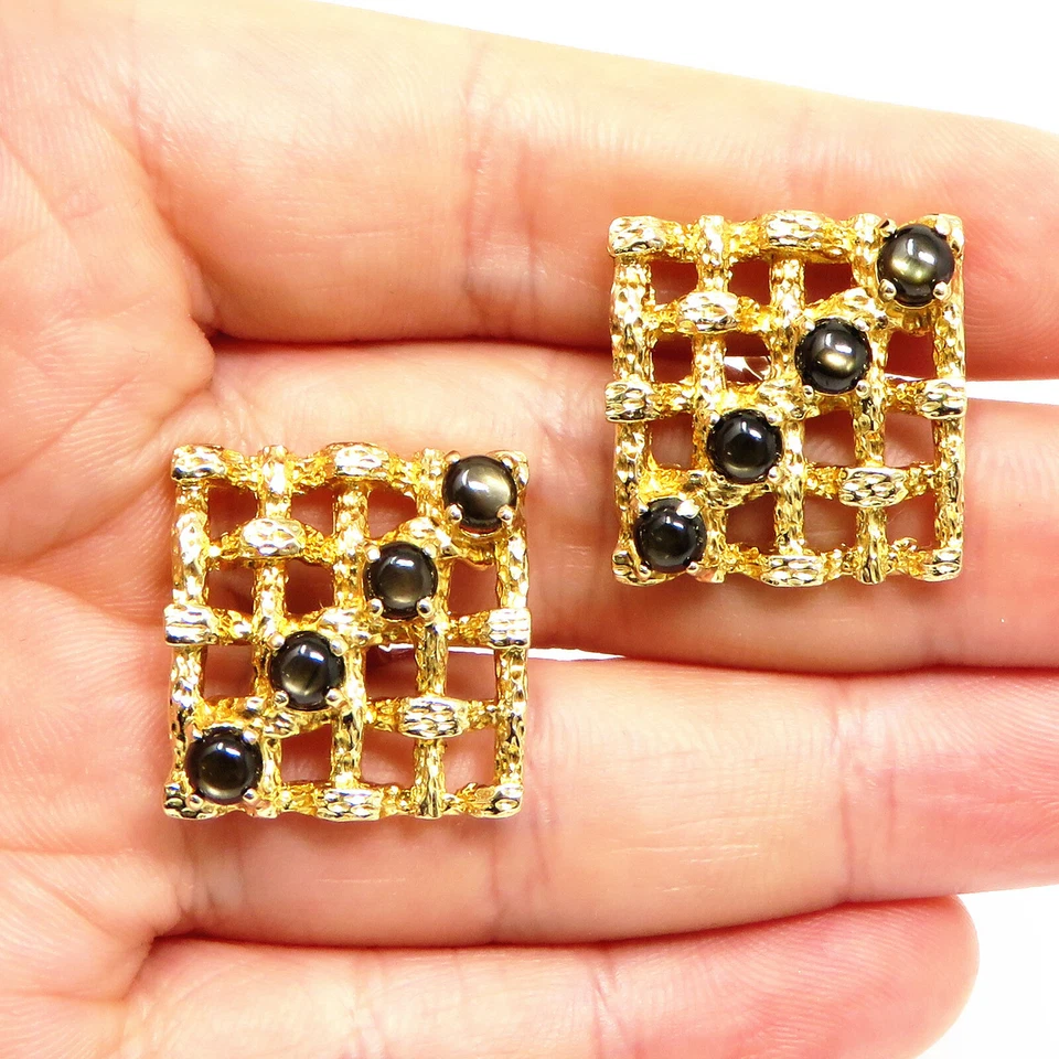 Gemelos NYJEWEL Lucien Piccard oro amarillo 14k estrella negra zafiro grandes a cuadros Foto 4 de 4