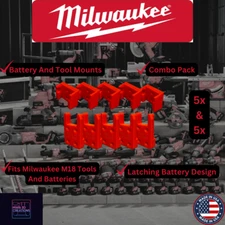 10 Piece Combo Pack Milwaukee M18 Battery & Tool Holder / Mount / Hanger