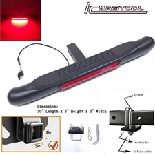 Black 30" Steel Tow Hitch Step Bar Guard w/LED Brake Light 4-pin For 2" Receiver