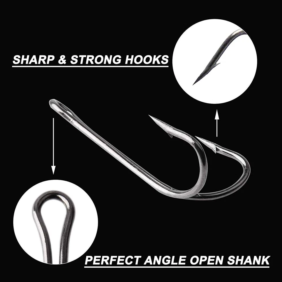 100Pcs Classic Double Hook Open Shank Frog Hooks High Carbon Steel Barbed Hooks - Image 4 of 4