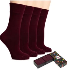 Hugh Ugoli Women's Crew Bamboo Socks Gift Box Set of 4 Burgundy Size 5-8 New   