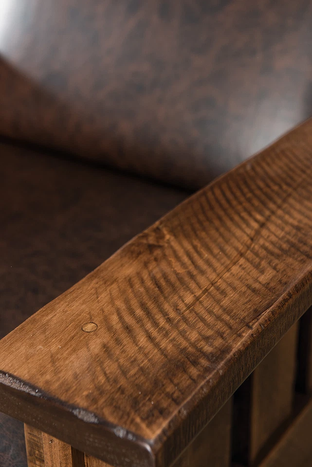 Silla reclinable Amish Mission rústica abrazadera de pared cuero macizo aserrado áspero Foto 4 de 4